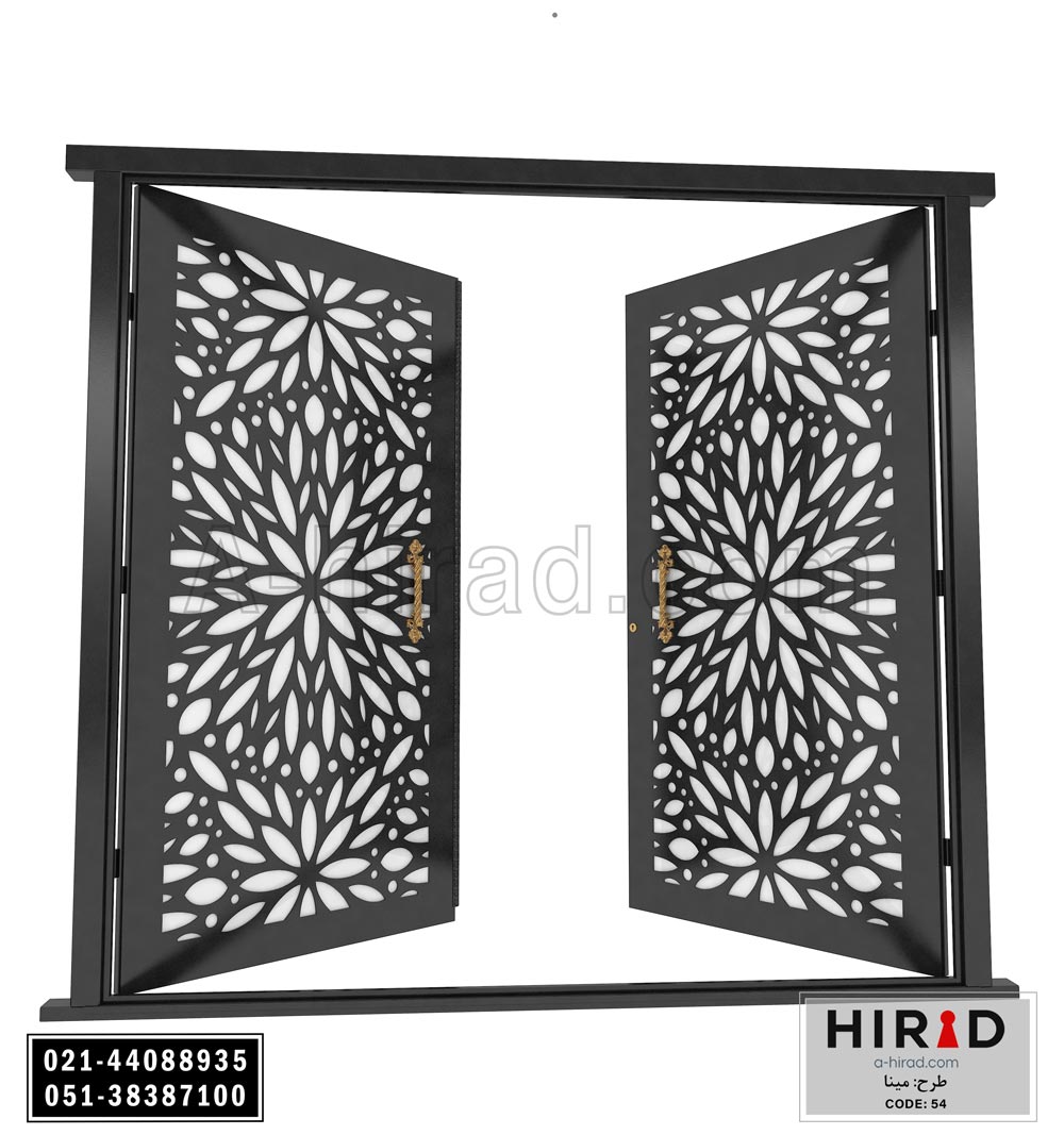 درب فلزی لیزری دولنگه هیراد طرح میناکد 2054 عرض 265 ارتفاع 223 